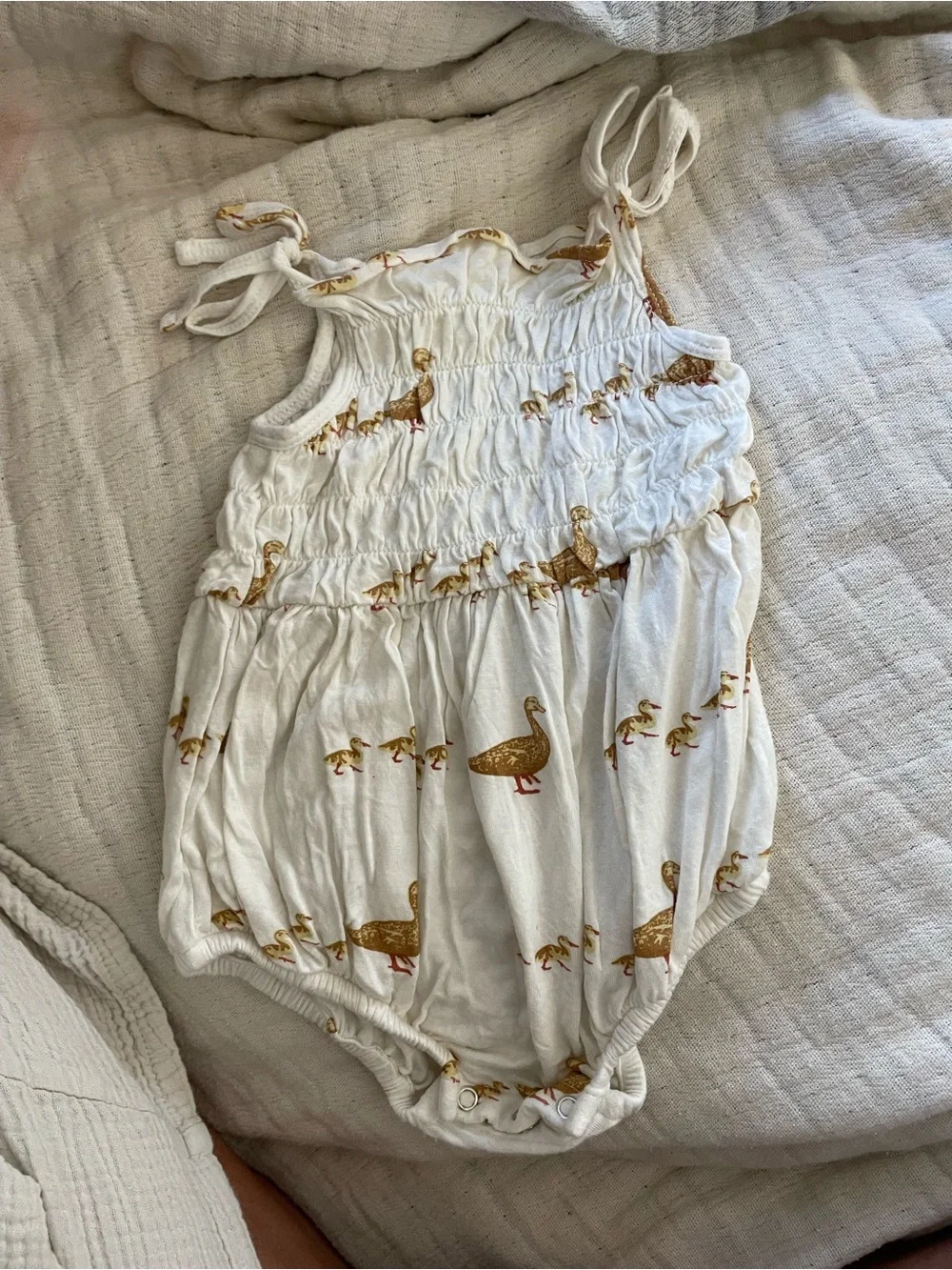 kate quinn Cream and Gold Duck Print One-Piece